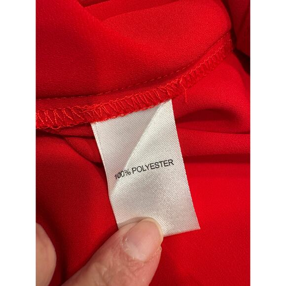 Amaryllis Pleated High-Low Button Front Blouse Size M/L Red Long Sleeve - Picture 5 of 9